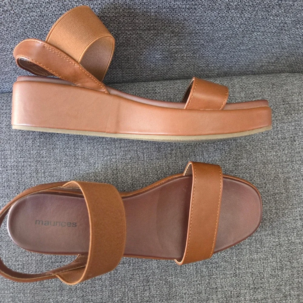 Maurices Brown Platform Sandals Womens 8.5 Faux Leather Slingback Comfort